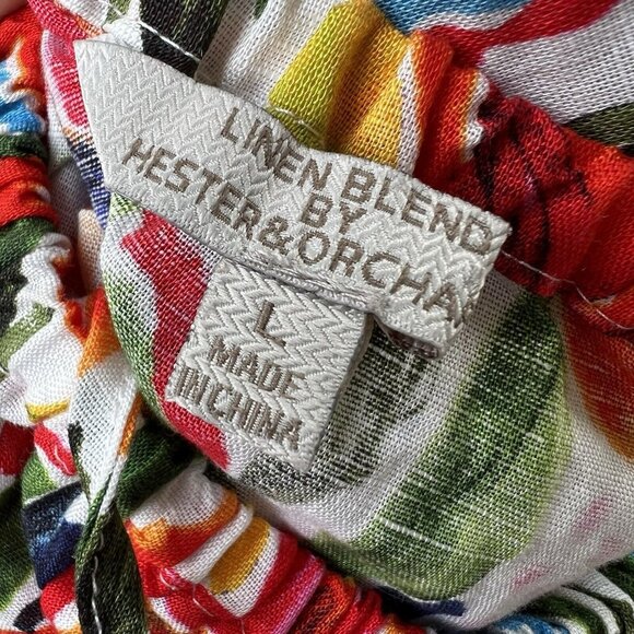 Linen Blend By Heater Orchard Multicolored Off The Shoulder Top Shirt Sz L - Picture 6 of 7